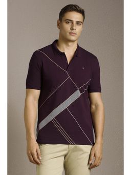 Louis Philippe - Men Purple Stripes Printed Polo Neck T-shirt