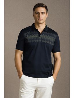 Louis Philippe - Men Navy Blue Printed Polo Neck T-shirt
