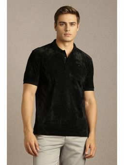 Louis Philippe - Men Black Textured Polo Neck T-shirt