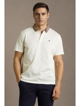 Louis Philippe - Men Cream Textured Polo Neck T-shirt