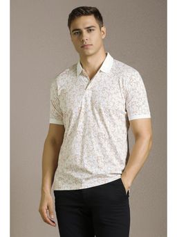 Louis Philippe - Men White and Beige Printed Polo Neck T-shirt