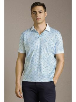 Louis Philippe - Men Light Blue Floral Printed Polo Neck T-shirt