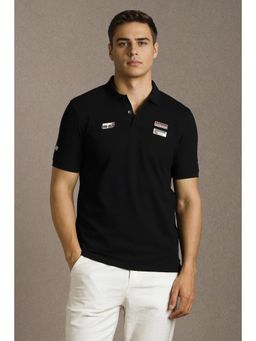 Louis Philippe - Men Black Graphic Printed Polo Neck T-shirt