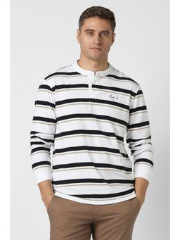 Peter England - Men White Stripes Henley Neck T-shirt