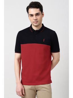 Peter England - Men Red and Black Polo Neck T-shirt