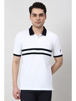 Peter England - Men White Stripes Polo Neck T-shirt