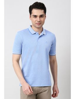 Peter England - Men Light Blue Half Sleeves Polo Neck T-shirt