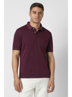 Peter England - Men Wine Textured Polo Neck T-shirt