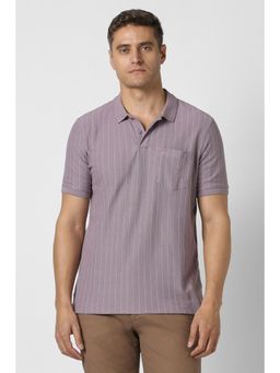 Peter England - Men Lavender Stripes Polo Neck T-shirt