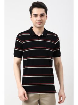 Peter England - Men Black Stripes Polo Neck T-shirt