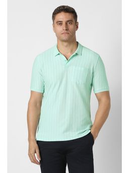 Peter England - Men Green Stripes Polo Neck T-shirt