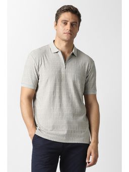 Van Heusen - Men Grey Textured Polo Neck T-shirt