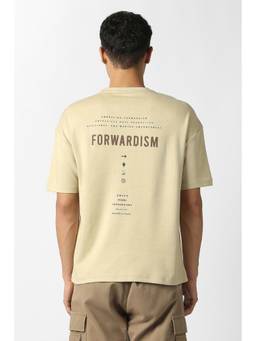 Van Heusen - Men Beige Typography Printed Crew Neck T-shirt