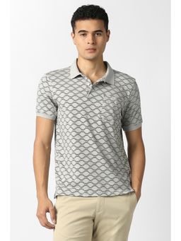 Van Heusen - Men Grey Printed Polo Neck T-shirt