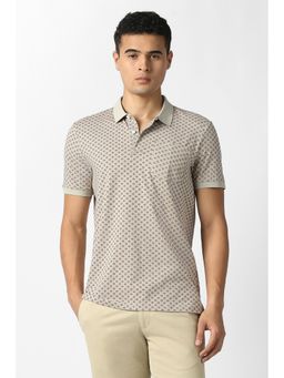 Van Heusen - Men Light Grey Printed Polo Neck T-shirt