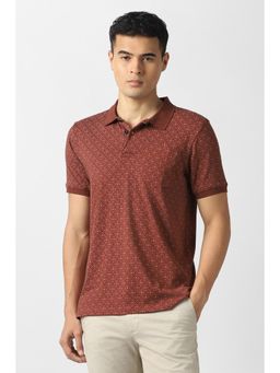 Van Heusen - Men Rust Printed Polo Neck T-shirt