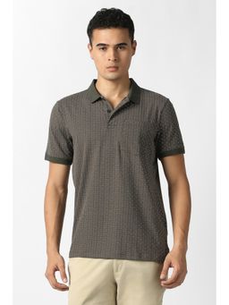 Van Heusen - Men Grey Printed Polo Neck T-shirt