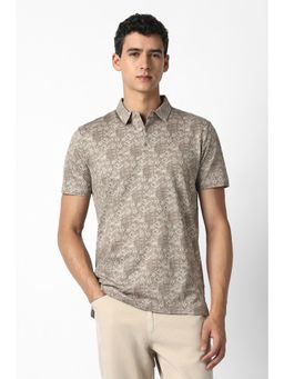 Van Heusen - Men Beige Printed Polo Neck T-shirt
