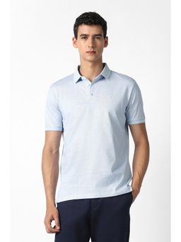 Van Heusen - Men Light Blue Printed Polo Neck T-shirt