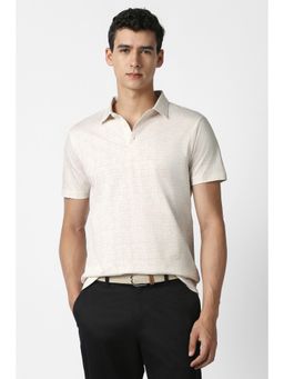 Van Heusen - Men Beige Printed Polo Neck T-shirt