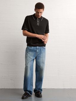 American Eagle - Men Black Tipped Sweater Polo T-shirt