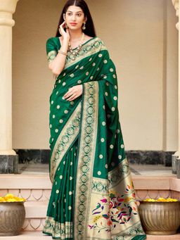 Odette - Green Colour Traditional Wear Silk Saree with Unstitched Blouse