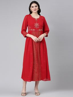 NEERU'S - Red Straight Casual Embellished Dress