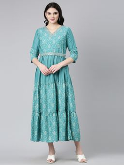 NEERU'S - Sea Green Straight Casual Printed Dress