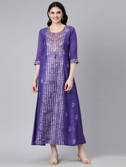 NEERU'S - Purple Straight Casual Printed Dress