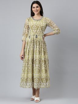 NEERU'S - Green Straight Casual Printed Dress