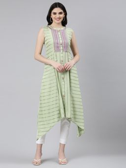 NEERU'S - Green Straight Casual Embroidered Dress