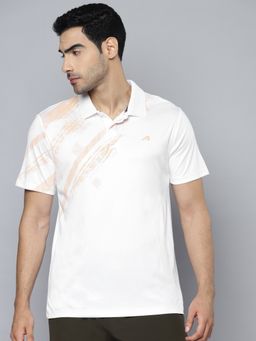 Alcis - Men White Beige Printed Polo Collar Slim Fit T-shirt