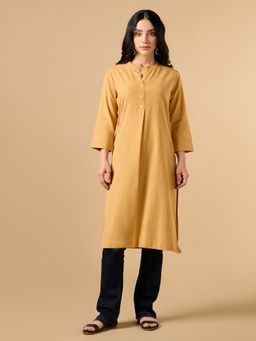COTTONS DAILY - Classic Linen Pastel Orange Straight Long Kurta