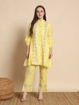 ISHKIYA - Yellow Sunshine Embroidered Kurta and Pant (Set of 2)