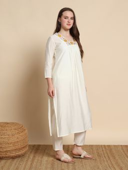 ISHKIYA - White Sun Drop Embroidered Kurta and Pant (Set of 2)