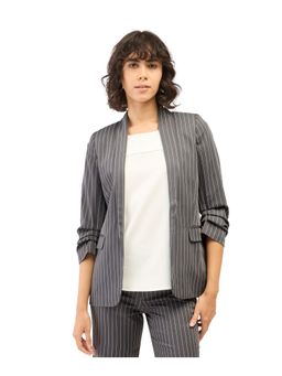 SALT Attire - Spunky Grey Stripes Ruched Sleeve Blazer