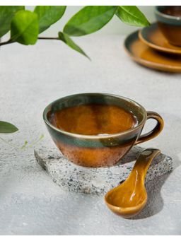 Fabindia - Yellow Sadyanta Glazed Ceramic Soup Bowl with Spoon