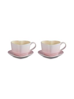 Le Creuset - Heart Mugs With Saucer- Shell Pink (Pack of 2)
