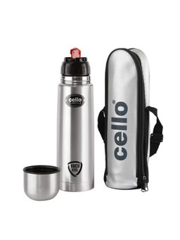CELLO - Flipstyle Thermo Steel Flask With Thermal Jacket 1000Ml Water Bottle- Silver