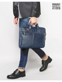 The Clownfish - Faux Leather Expandable Capacity 15.6 inch Laptop Bag - Blue