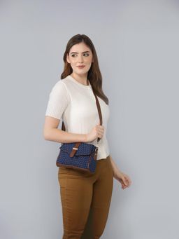 The Clownfish - Odelina Series Printed Handicraft Fabric Sling Bag with Detachable Strap - Navy Blue