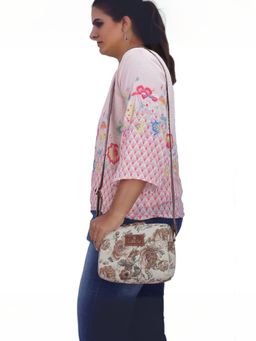The Clownfish - Alfreda Series Printed Handicraft Sling Bag with Detachable Strap - White