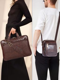 The Clownfish - Unisex Formal Laptop Briefcase & Sling Bag with Detachable Strap - Brown