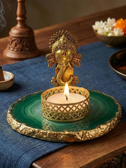 Homearte - Agate Metal Ganesha Tealight Holder - Green