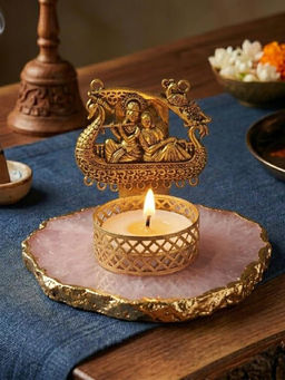 Homearte - Agate Metal Radha Krishna Tealight Holder - Pink