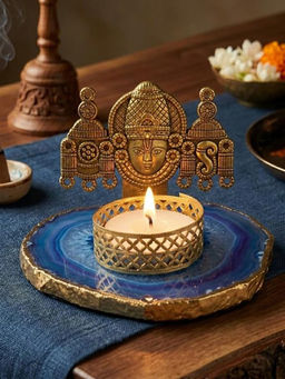 Homearte - Agate Metal Venkateshwar Tealight Holder - Blue