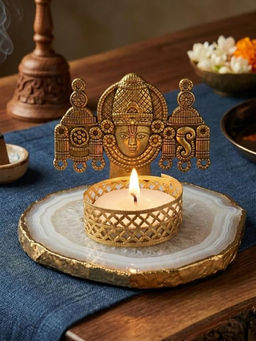 Homearte - Agate Metal Venkateshwar Tealight Holder - White