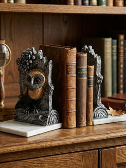 Homearte - Black Owl Figurine Bookends with Marble Base Pack of 2