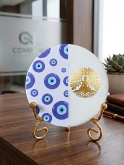 Homearte - Marble Half Evil Eye Buddha Idle with Folding Metal Stand