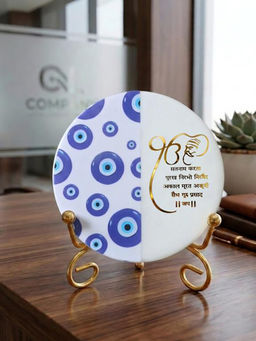Homearte - Marble Half Evil Eye Guru Nanak Ji Idle with Folding Metal Stand